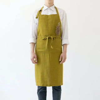 Moss Green Linen Chef Apron - Linen Tales 