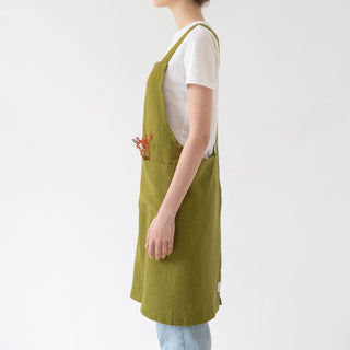 Moss Green Linen Crossback Apron - Linen Tales 2