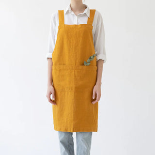 Mustard Linen Crossback Apron - Linen Tales 