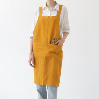 Mustard Linen Crossback Apron - Linen Tales 