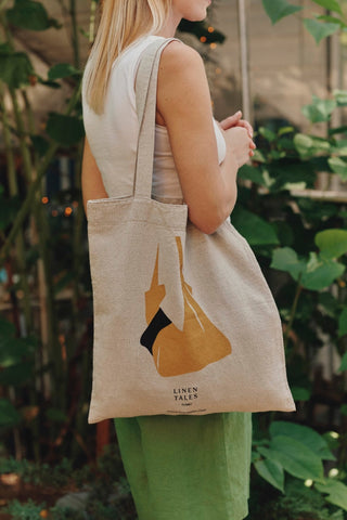 Natural Linen & Cotton Tote Bag with Bag Print - Linen Tales 3