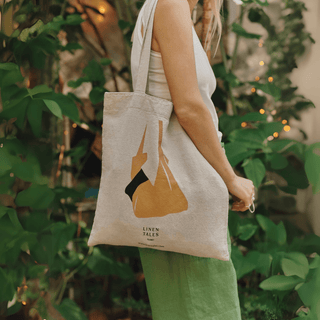Natural Linen & Cotton Tote Bag with Bag Print - Linen Tales 