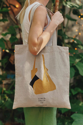 Natural Linen & Cotton Tote Bag with Bag Print - Linen Tales 