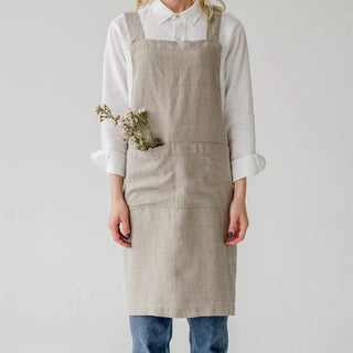 Natural Linen Crossback Apron - Linen Tales 