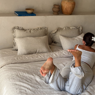 Natural Stripes Linen Pillowcase with Frills - Linen Tales 