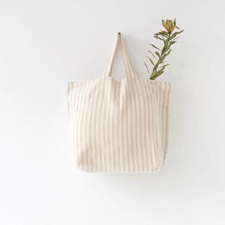 Natural White Stripes Linen Big Bag - Linen Tales 