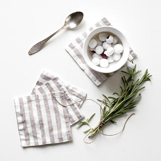 Natural White Stripes Linen Coasters Set of 4 - Linen Tales 