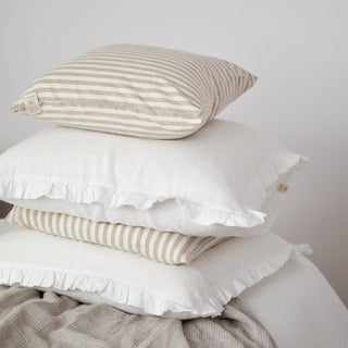 Natural White Stripes Linen Cushion Cover - Main Image