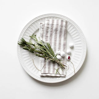 Natural White Stripes Linen Napkins Set of 2 - Linen Tales 