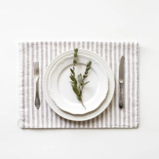 Natural White Stripes Linen Placemat - Linen Tales 