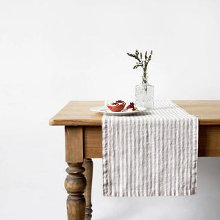 Natural White Stripes Linen Table Runner - Linen Tales 