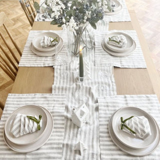 Natural White Stripes Linen Table Runner - Linen Tales 