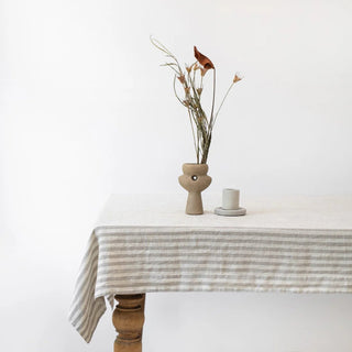 Natural White Stripes Linen Tablecloth - Linen Tales 1