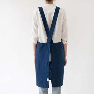 Navy Linen Crossback Apron - Linen Tales 3