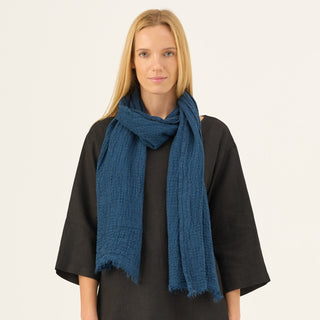 Navy Linen Dandelion Scarf - Linen Tales Global 