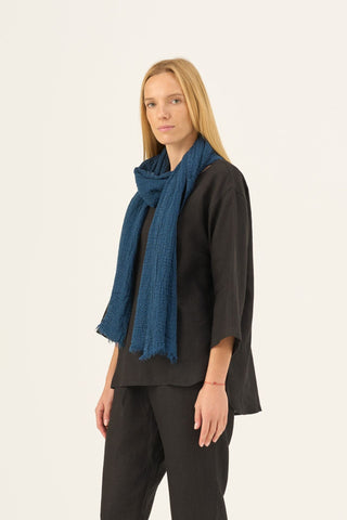 Navy Linen Dandelion Scarf - Linen Tales Global 