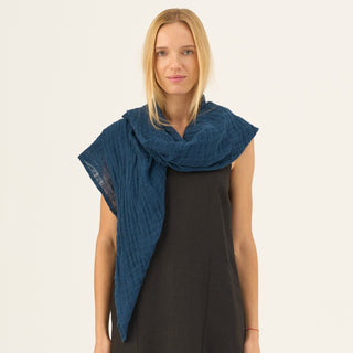 Navy Linen Lupine Scarf - Linen Tales Global 1