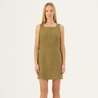 Olive Khaki Linen Alba Dress - Linen Tales Global 