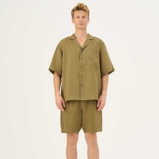 Olive Khaki Linen Amabilis Shorts - Linen Tales Global 