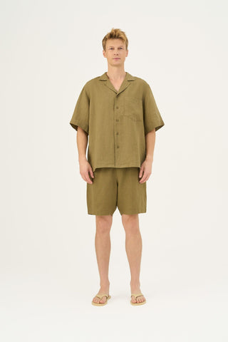 Olive Khaki Linen Amabilis Shorts - Linen Tales Global 