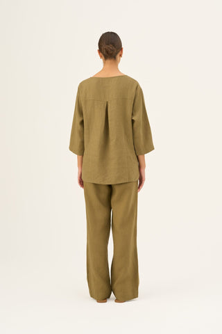 Olive Khaki Linen Bilberry Top - Linen Tales Global 4