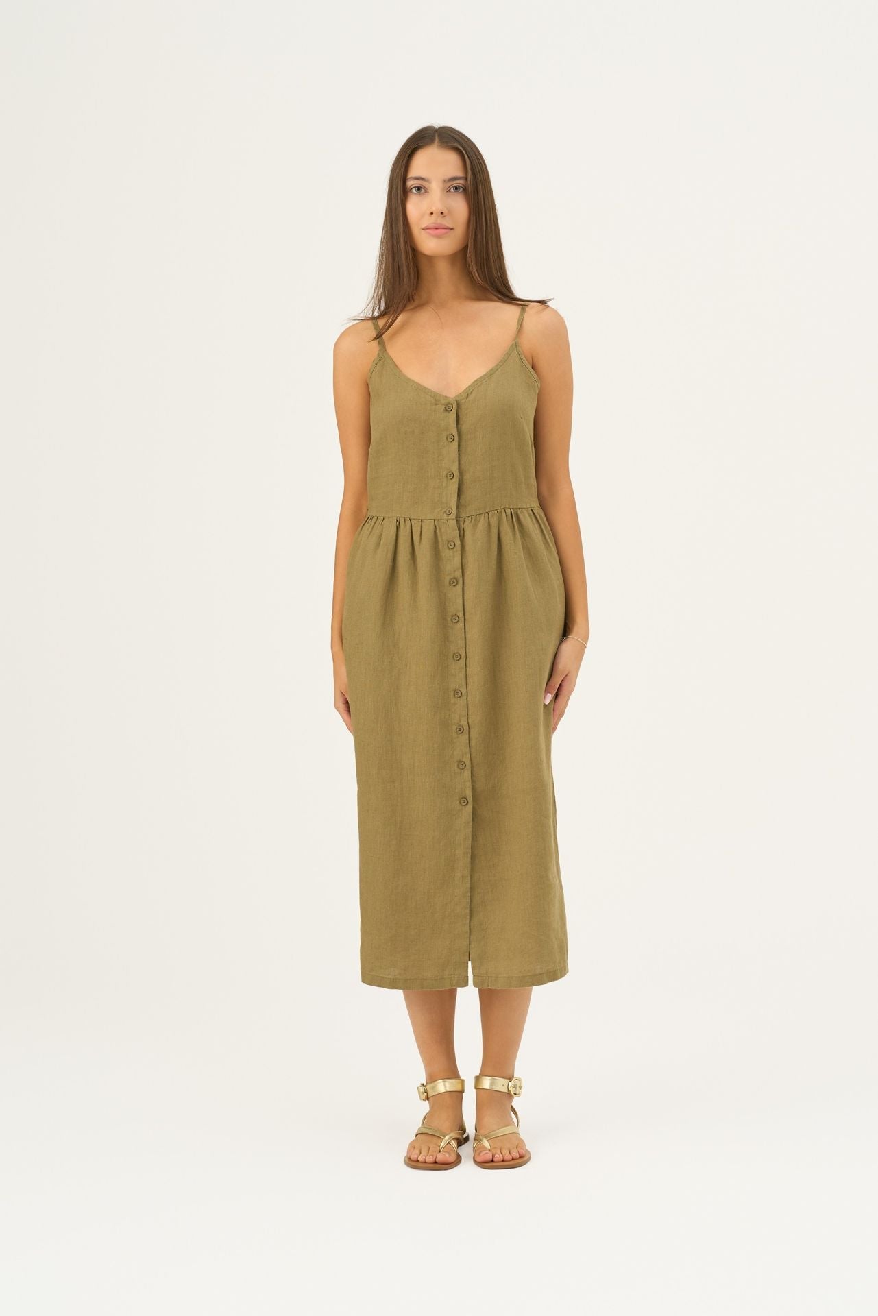 Olive Khaki Linen Camilla Dress Color options / M Olive Khaki Linen Camilla Dress Color options / M