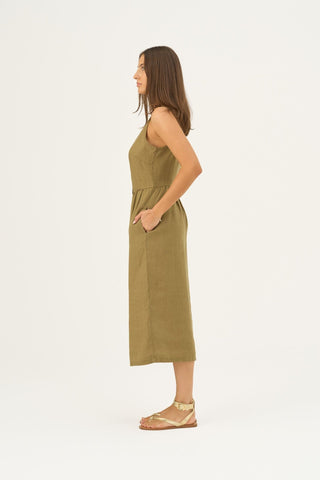 Olive Khaki Linen Camilla Dress - Linen Tales Global 4