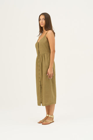 Olive Khaki Linen Camilla Dress - Linen Tales Global 3