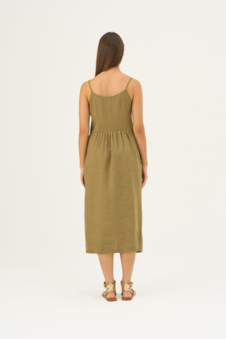 Olive Khaki Linen Camilla Dress - Linen Tales Global 5