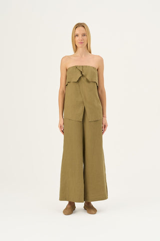 Olive Khaki Linen Candela Top - Linen Tales Global 