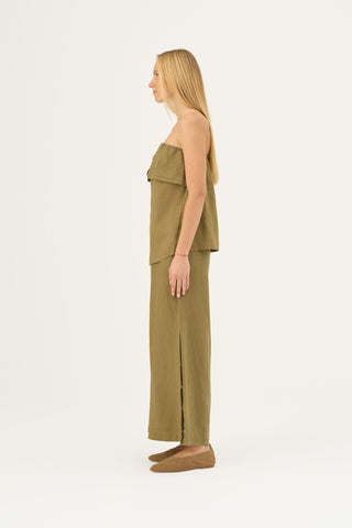 Olive Khaki Linen Candela Top - Linen Tales Global 3