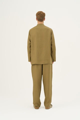 Olive Khaki Linen Currant Loungewear Set - Linen Tales Global 3