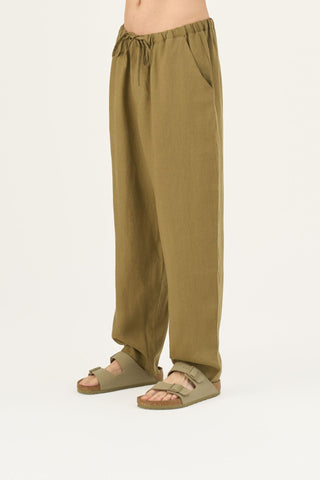 Olive Khaki Linen Currant Loungewear Set - Linen Tales Global 4