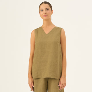 Olive Khaki Linen Daffodil Top - Linen Tales Global 