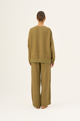 Olive Khaki Linen Dahlia Jumper - Linen Tales Global 4