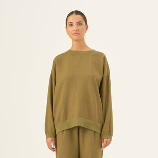 Olive Khaki Linen Dahlia Jumper - Linen Tales Global 1