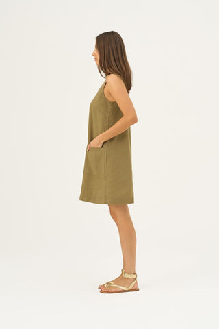 Olive Khaki Linen Fughetta Dress - Linen Tales Global 4