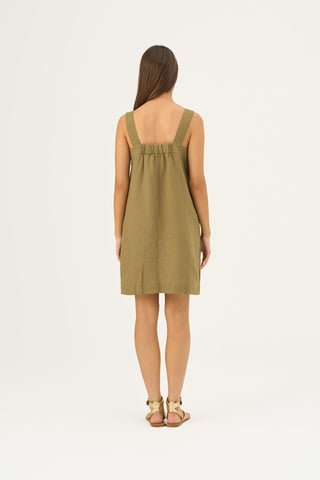 Olive Khaki Linen Fughetta Dress - Linen Tales Global 5