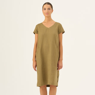 khaki dress dresses Olive Khaki Linen Goldenrod Dress – Linen Tales Global