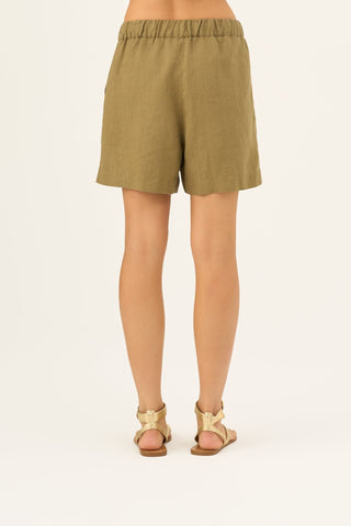 Olive Khaki Linen Hip - Hop Shorts - Linen Tales Global 5
