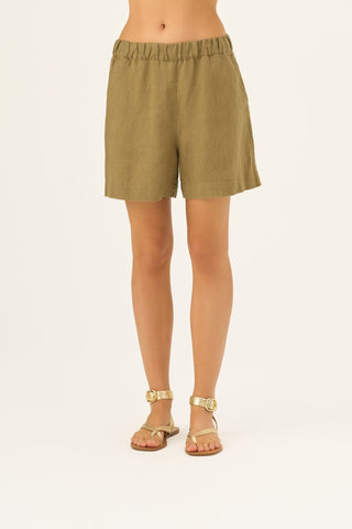 Olive Khaki Linen Hip - Hop Shorts - Linen Tales Global 3