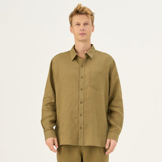 Olive Khaki Linen Larch Shirt - Linen Tales Global 