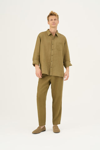 Olive Khaki Linen Larch Shirt - Linen Tales Global 5