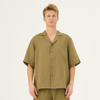 Olive Khaki Linen Libertas Shirt - Linen Tales Global 