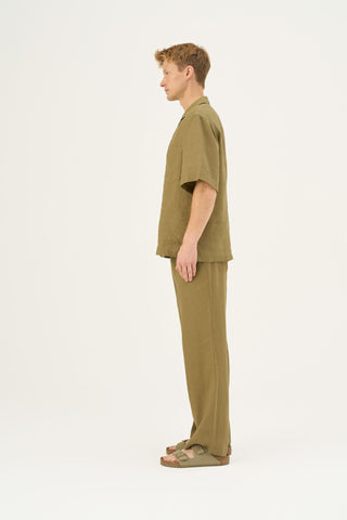 Olive Khaki Linen Libertas Shirt - Linen Tales Global 3