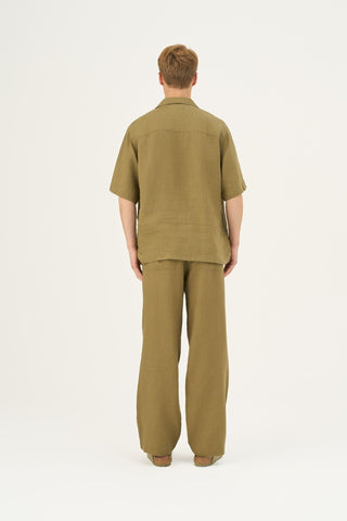 Olive Khaki Linen Libertas Shirt - Linen Tales Global 4