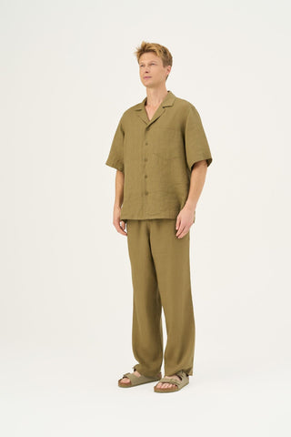 Olive Khaki Linen Libertas Shirt - Linen Tales Global 