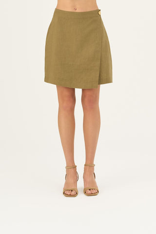 Olive Khaki Linen Lumen Skirt - Linen Tales Global 3