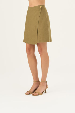 Olive Khaki Linen Lumen Skirt - Linen Tales Global 4