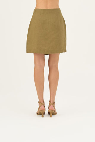 Olive Khaki Linen Lumen Skirt - Linen Tales Global 6